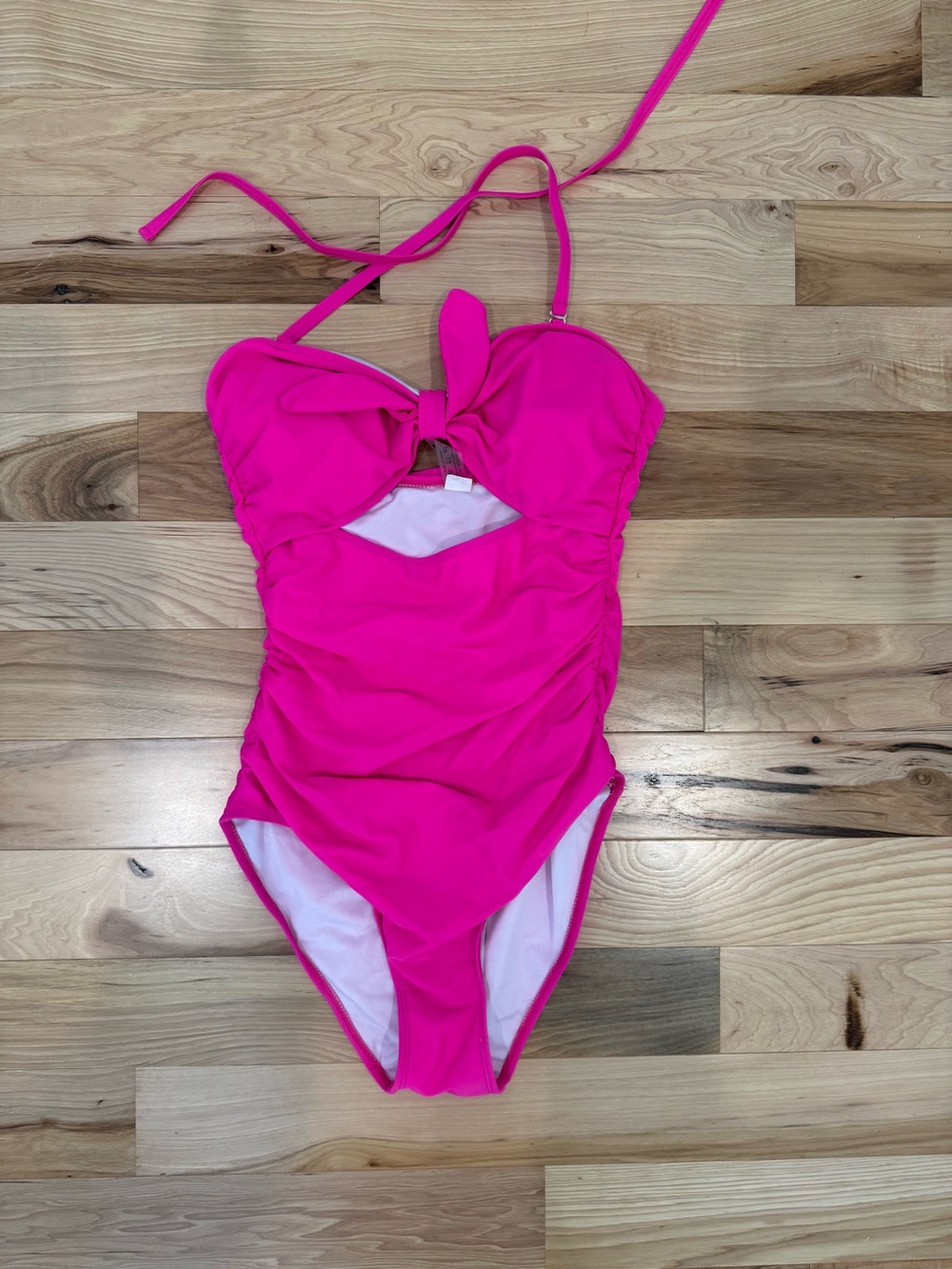 Hot Pink Ruched Halter One-Piece Swimsuit – Size Medium